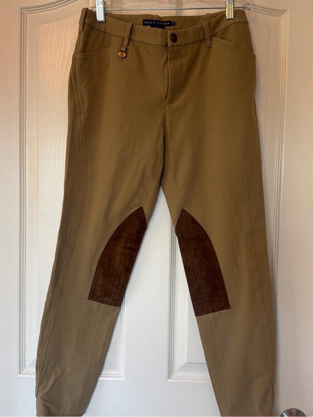Ralph Lauren Women Knee Patch Breeches Tan Cotton Size 8 Horse Girl Equestrian